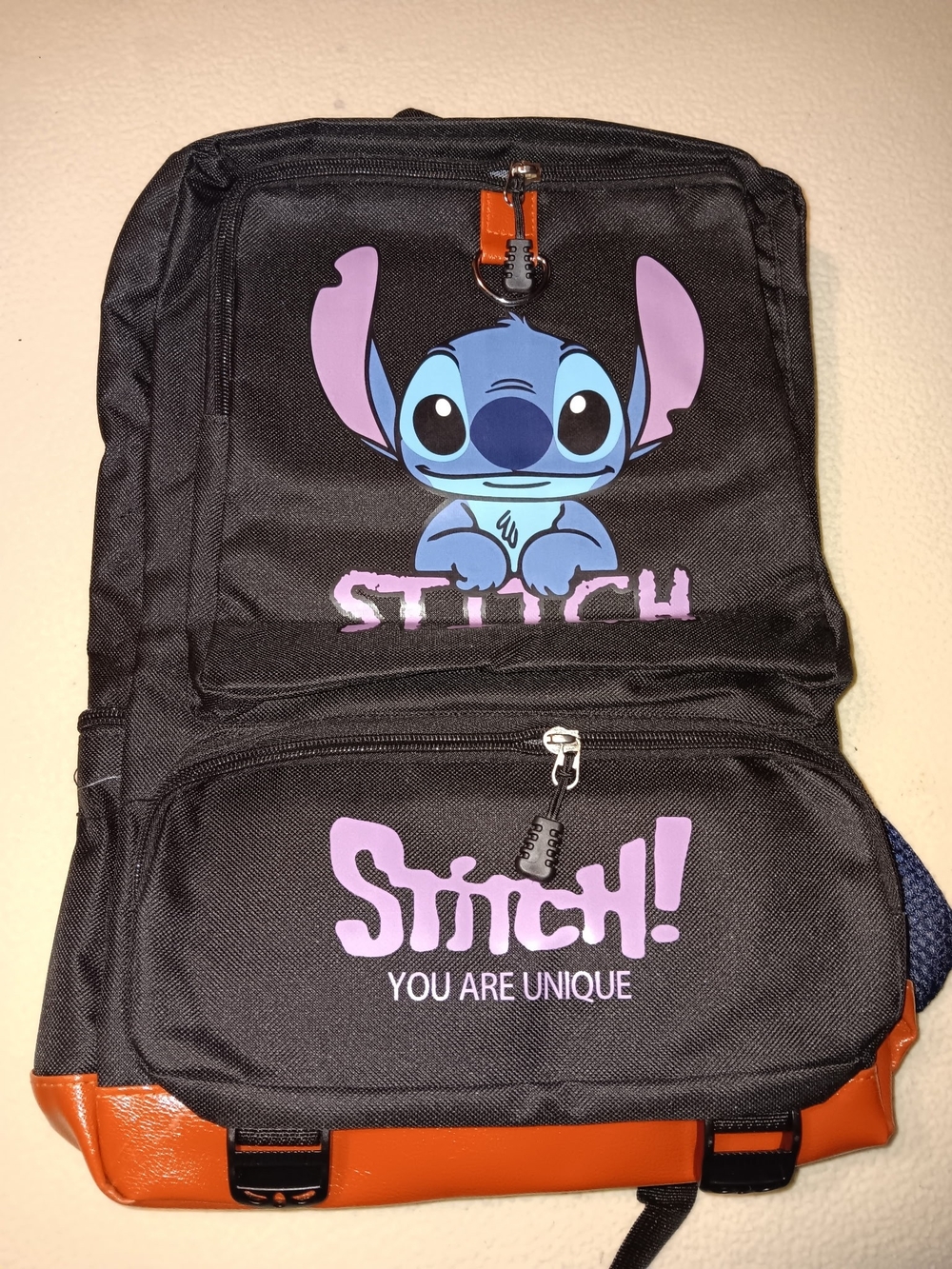 Disney Stitch Kids Black Backpack with Purple and Blue Graphics